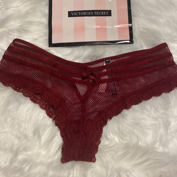 VS NWT Victoria’s Secret cheeky burgundy fishnet mesh bow panties size XL S - Picture 3 of 6